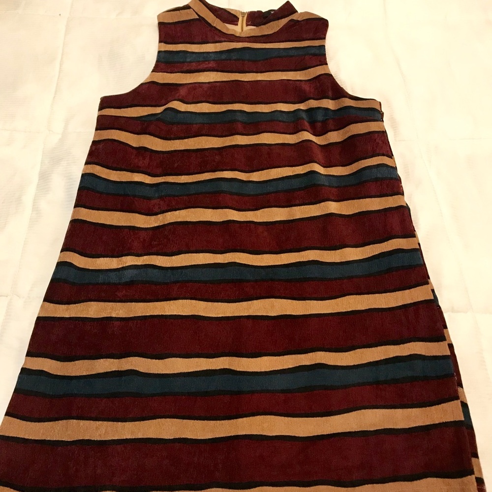 Blue beige and burgundy curdoroy dress